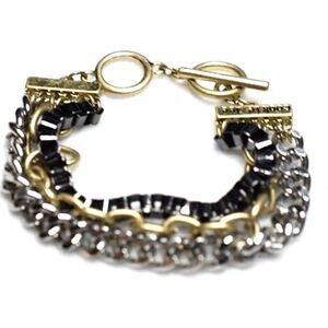 Cookie Lee Punk Goth Rave Mixed Metals Link Chain Toggle Latch 6.5" Bracelet